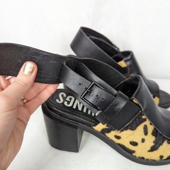 I Desire The Things That Will Destroy Me Calf Hair Cow Print Block Heel Sandals - Picture 7 of 9